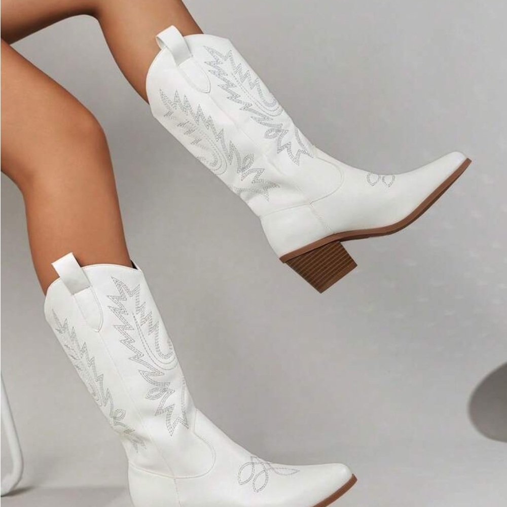White Embroidered Western Boots